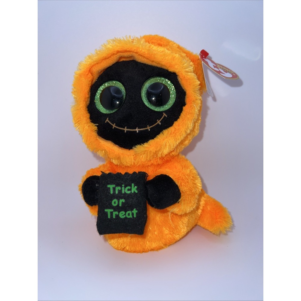 Ty Beanie Boo Grinner Skelton Plushā 6" NWT Halloween Gold Tooth Trick or Treat